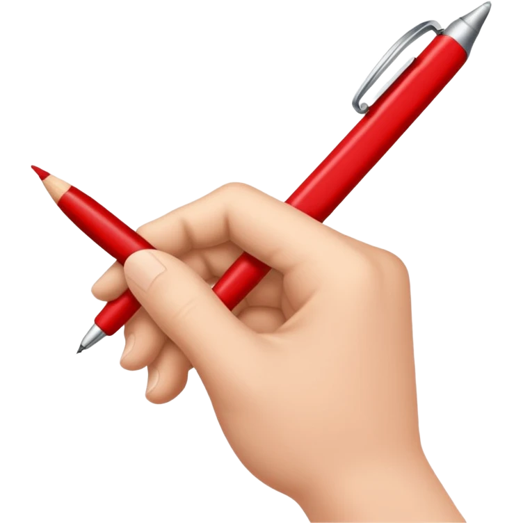 рука телесного цвета что то пишет красной ручкой emoji
