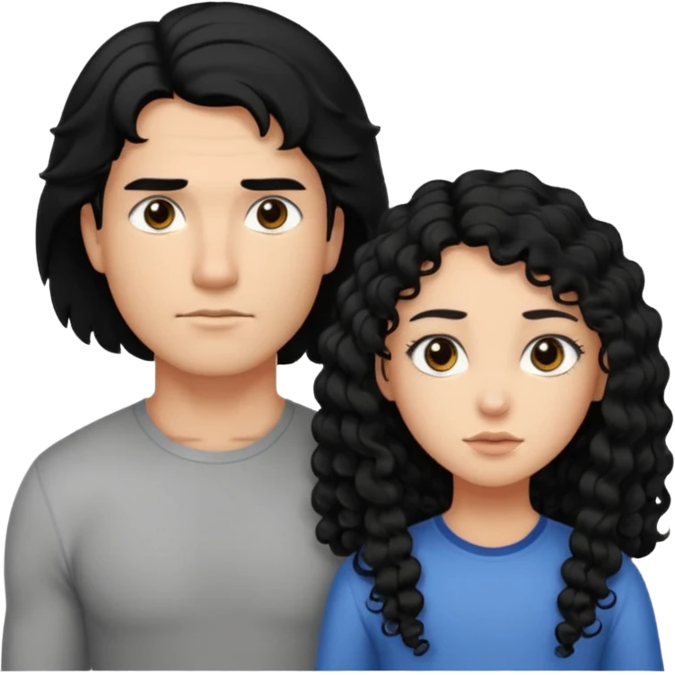 A strong man with straight black hair protecting a shorter girl with long curly black hair emoji