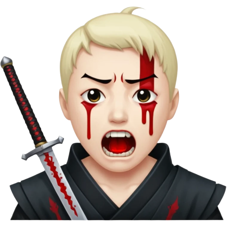seppuku with invisible background. it must show the pain as the sword goes through. blood dripping from the tip. the guy's head should be up with his mouth open in pain emoji