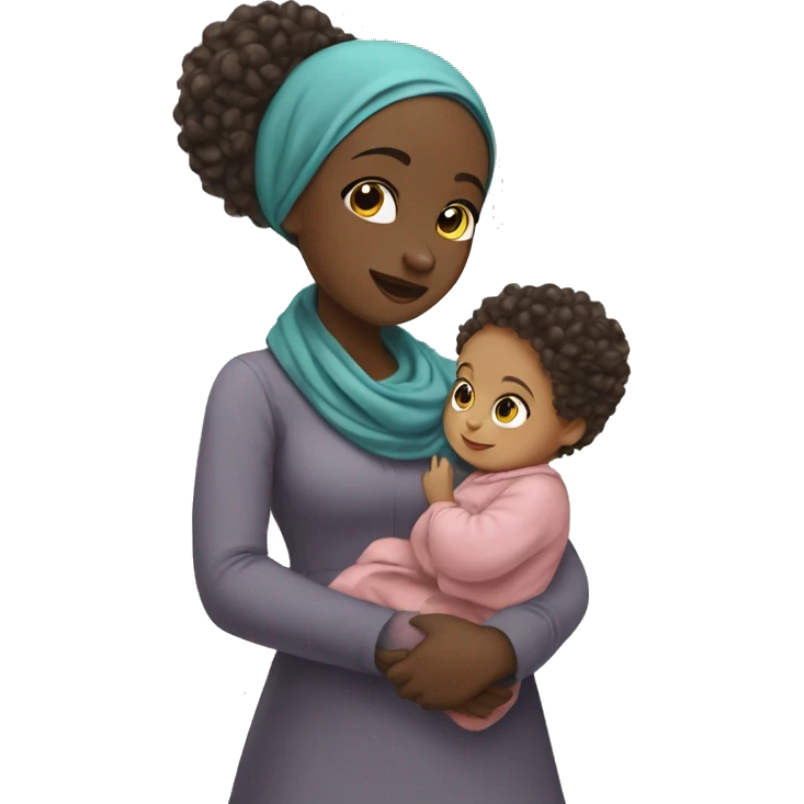 girl with Hijab carrying a curly hair baby, while holding hand with a girl toddler emoji