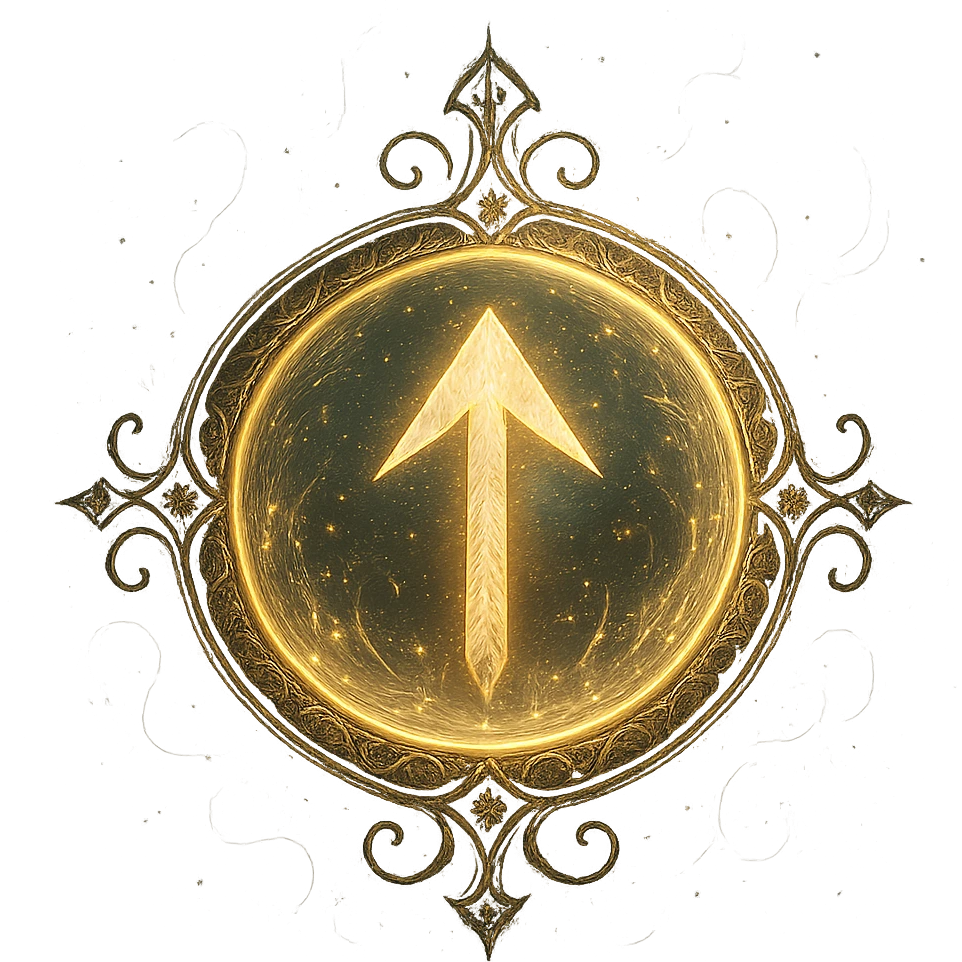 up arrow encircled, magical amulet look, ornate and enchanted, mystical, glowing emoji