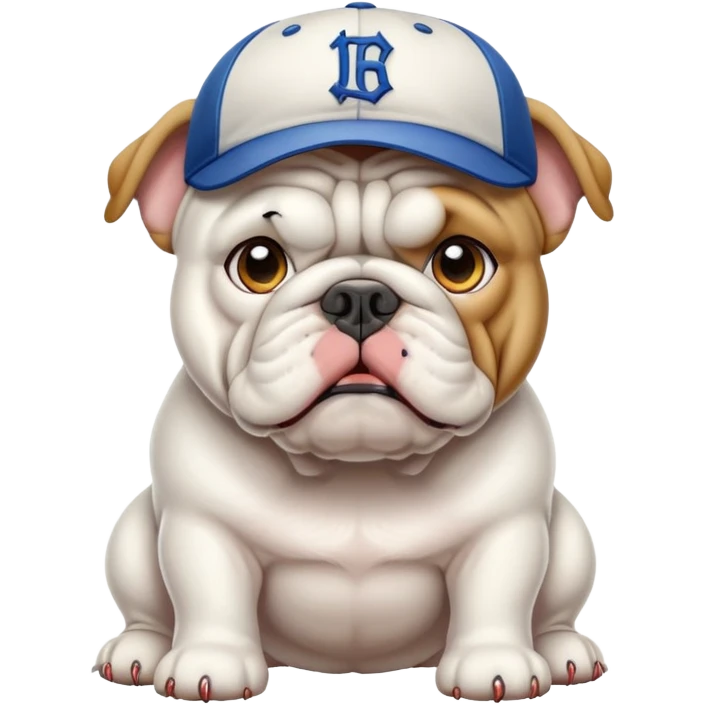 White bulldog with baseball hat emoji