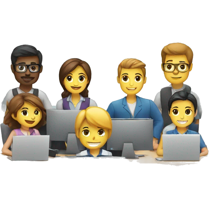 several people working together on computers emoji