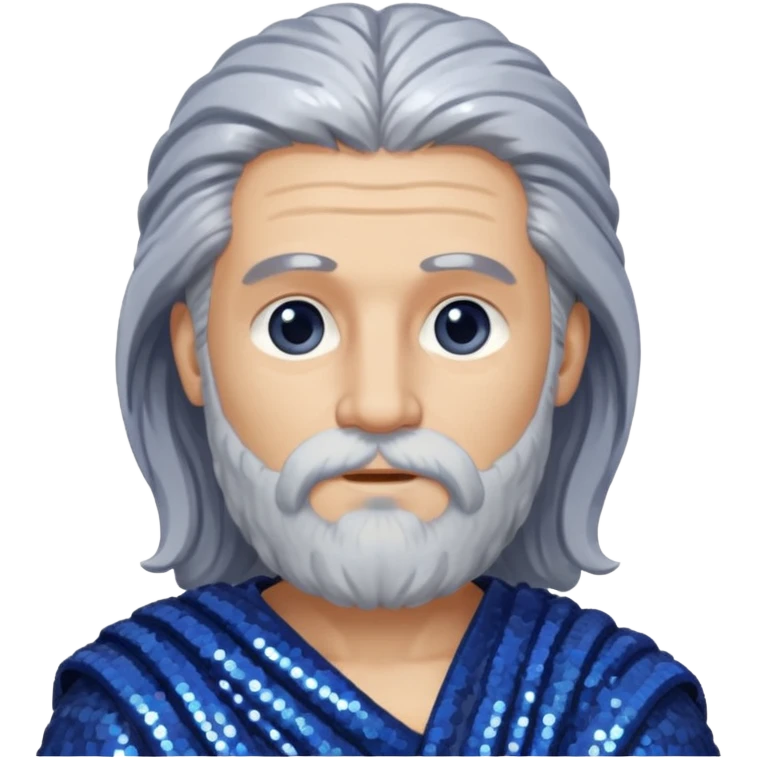 Saturn from Roman Deities with long gray hair and beard, indigo sequin toga emoji