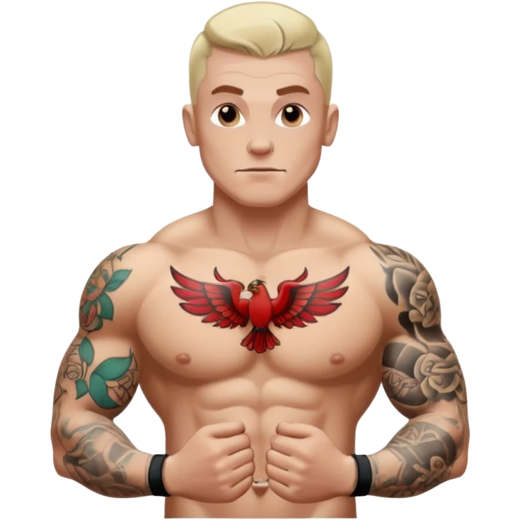 tattoo man, white skintone, more highlight the tattoo, body builder, tatto on fully chest, more tattoos on the body, more visible tattoo, big tattoos. emoji