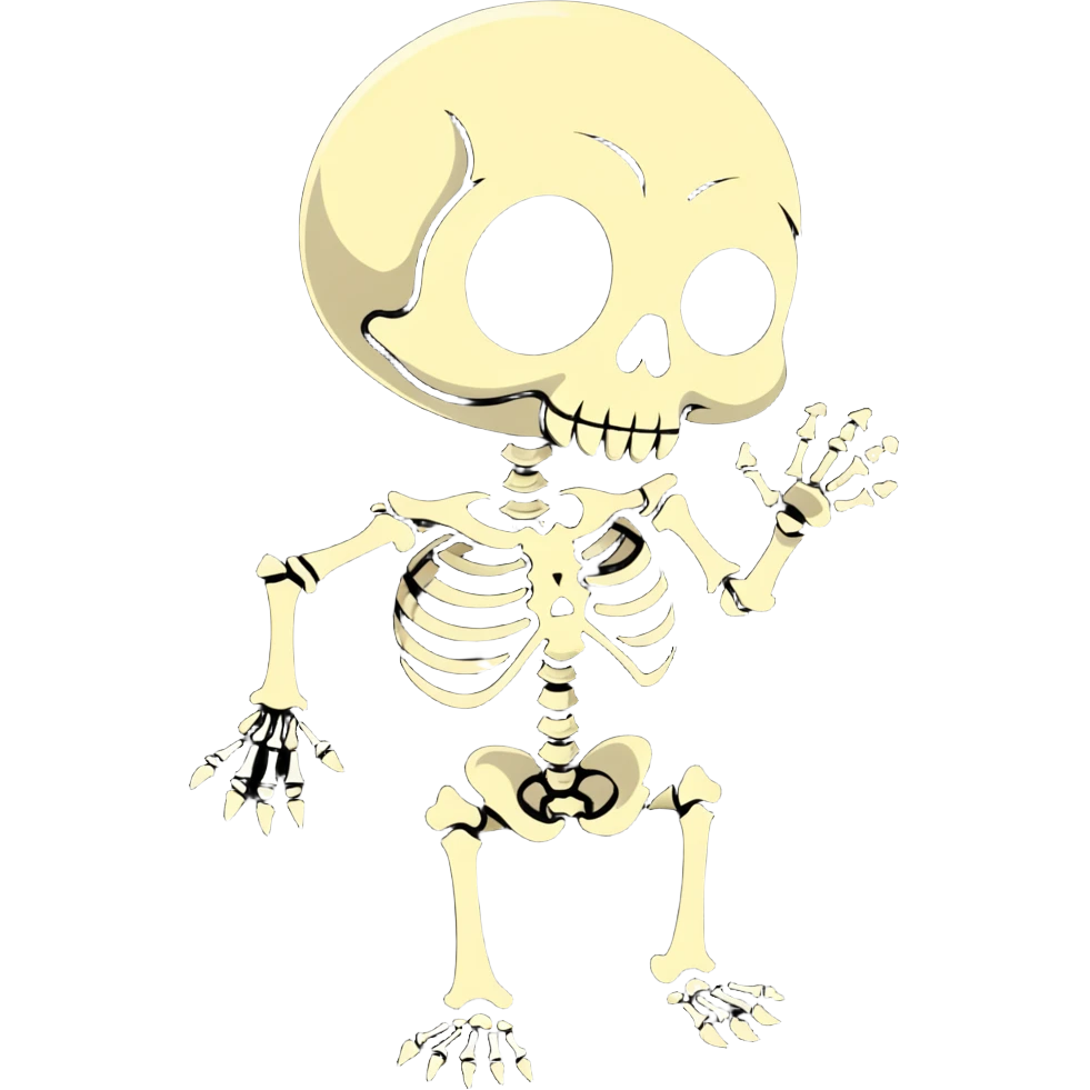 skeleton in shock, cartoonish sticker style emoji