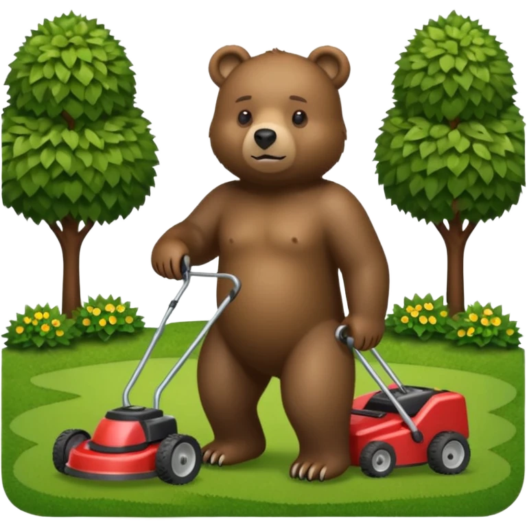 Lawn mowing bear emoji