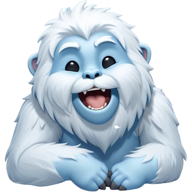 Cinematic Cute Yawning Yeti Portrait Emoji, with a charming, fluffy, snow-dusted figure in gentle whites and cool blues, head tilting back in a wide, endearing yawn with softly closed, peaceful eyes and a content little smile, simplified yet irresistibly adorable, highly detailed with a soft, frosty glow and outline capturing the serene slumber of a yeti! emoji