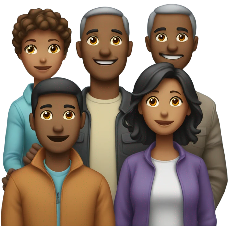 5 person American Family together consisting of 1 dad, 1 older son, 1 younger son, 1 mom,and 1 daugher emoji