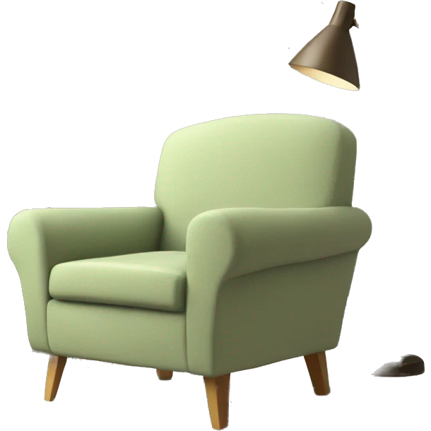 Beige Armchair - Sage green blanket - book emoji