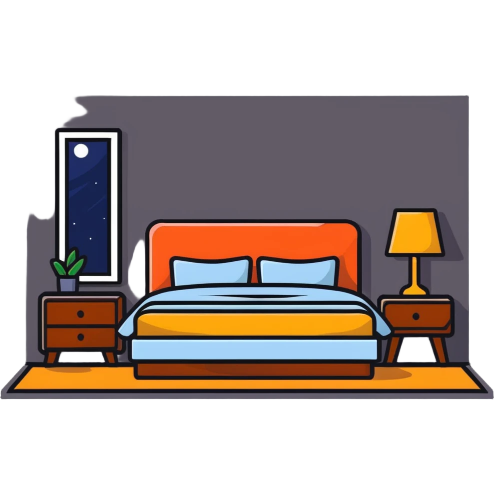 Cozy bedroom with bed, nightstand and lamp emoji