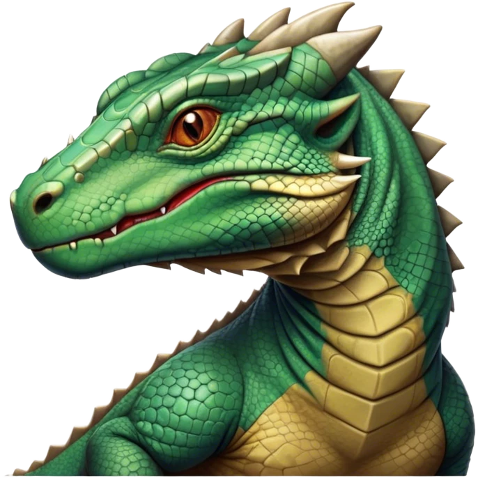 Cinematic Noble Komodo Dragon Lizard Portrait Emoji, Poised and regal, with a rugged, scaled body and powerful stance, deep-set intense eyes and textured, weathered skin, Simplified yet sharp and sophisticated features, highly detailed, glowing with a soft, ancient glow, high shine, intelligent and formidable, stylized with an air of primordial authority, focused and commanding, soft glowing outline, capturing the essence of a watchful and confident guardian that appears ready to stride out of the screen with timeless power! emoji
