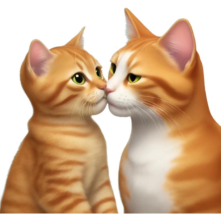 A big red cat kisses a small tricolor kitty emoji