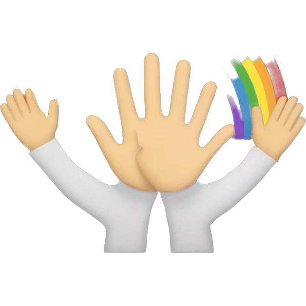 Two raised hands with a rainbow between them emoji