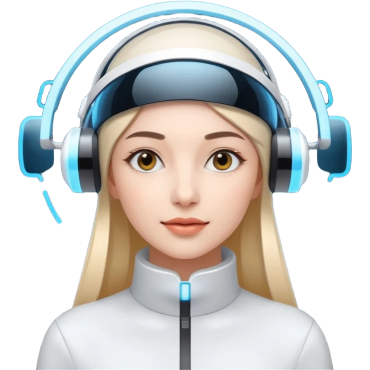 An old-fashioned royal portrait but with a sci-fi twist - the beautiful female is wearing high-tech headgear with glowing screens floating around them. emoji