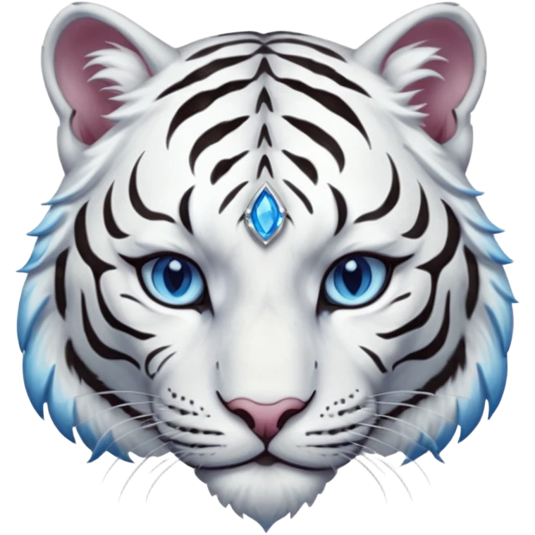 ESO Female white tiger khajiit leader of the umbral rose, blue eyes, blue 'third eye' gem, something symbolizing leadership ruling emoji