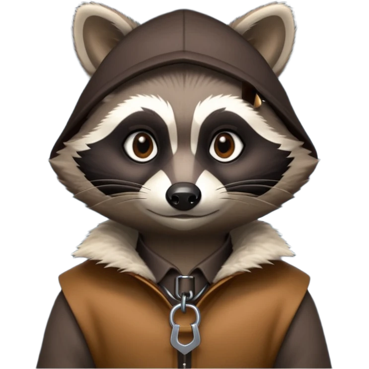 burglar raccoon portrait, head and shoulders only, key hanging on collar, stealthy look, nighttime thief vibe, 3D cartoon, mobile game icon style, clean background, no text, no watermark
 emoji