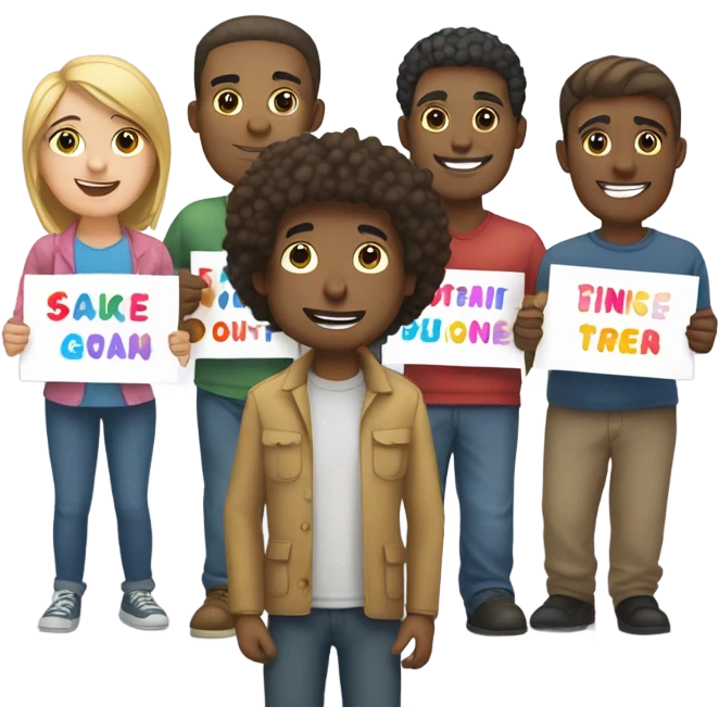 group of people standing holding placards emoji