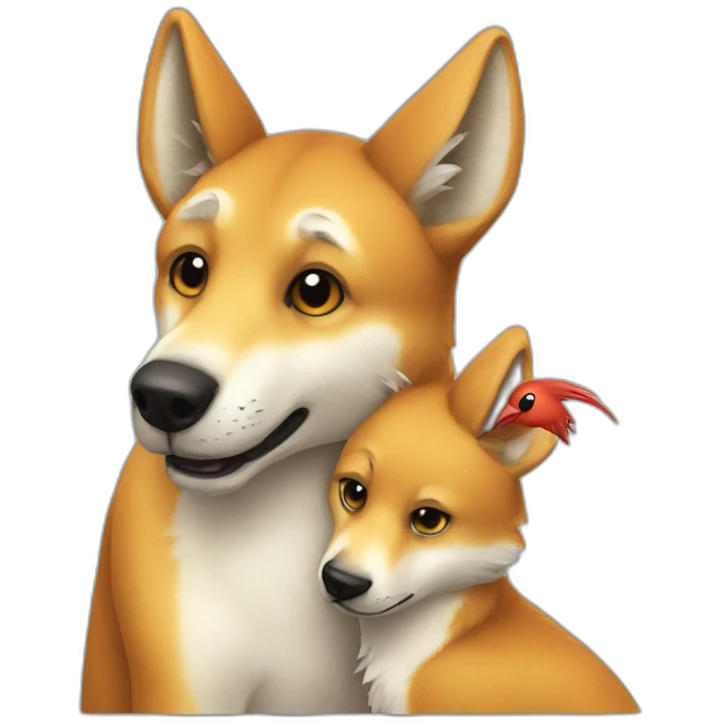 Dingo hugging a bird emoji