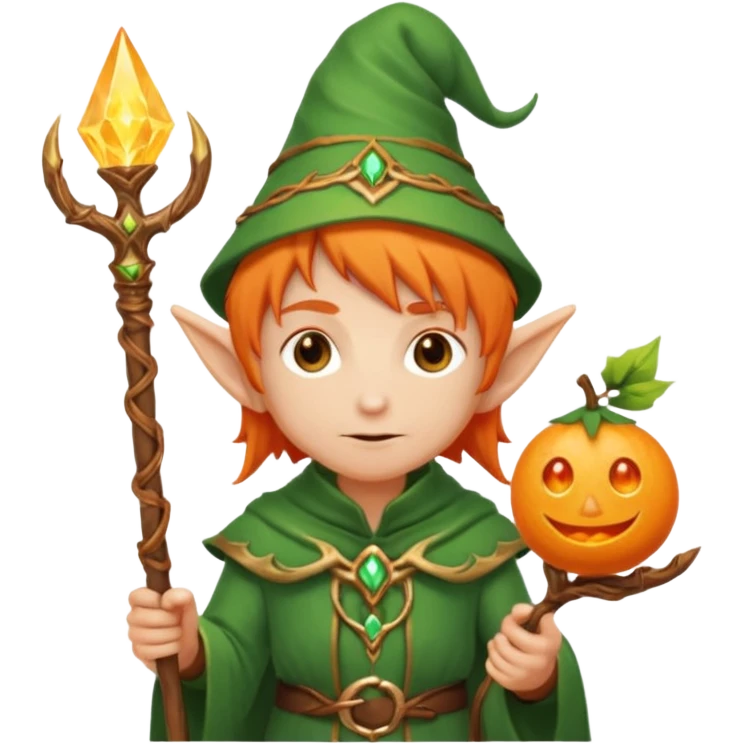 Orange Haired Elf, old Mage elf with glowing orange staff emoji