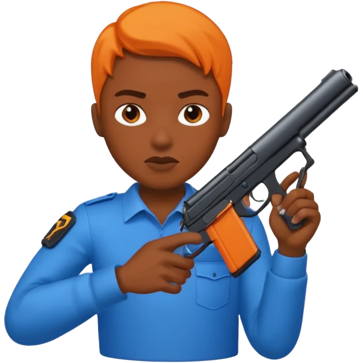 Transformer oranger and black with blue uses a gun emoji