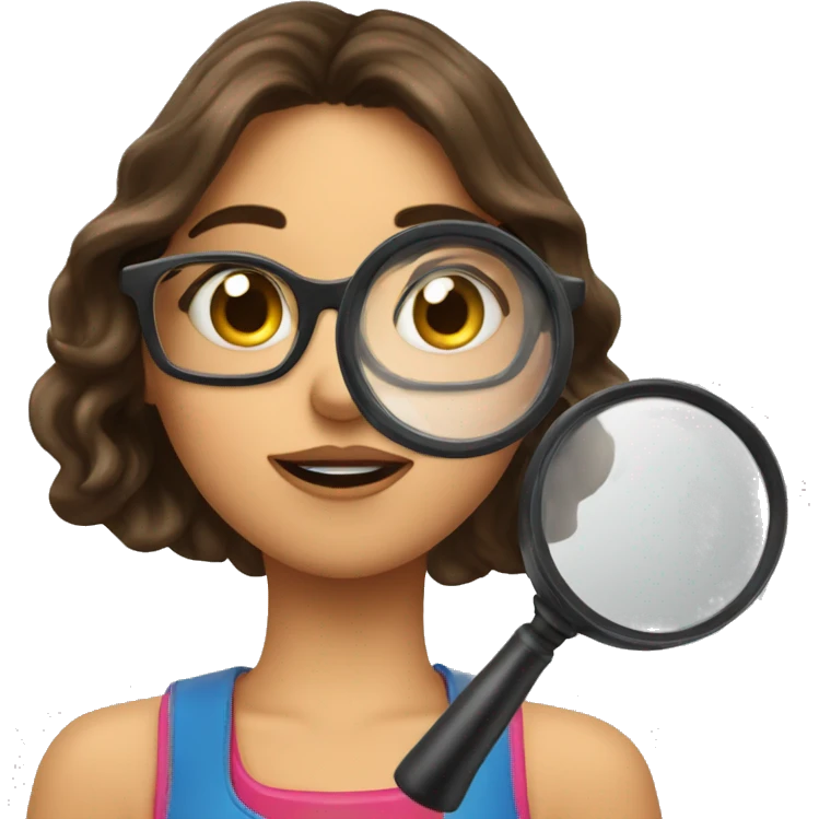 Emoji of brunette girl with magnifying glasses throwing a kiss emoji