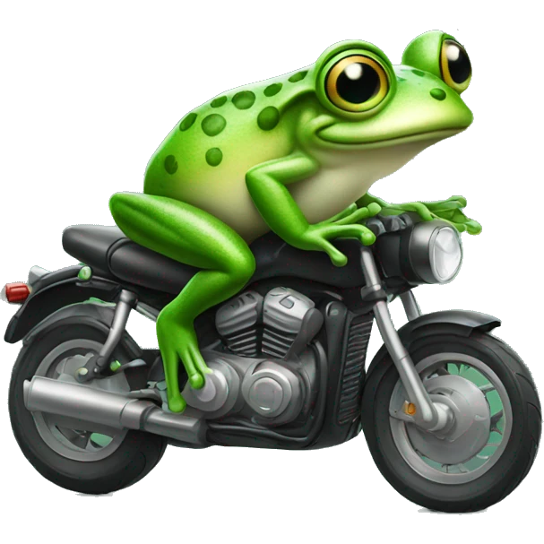 Frog with green eyes and spectacles on motorbike emoji