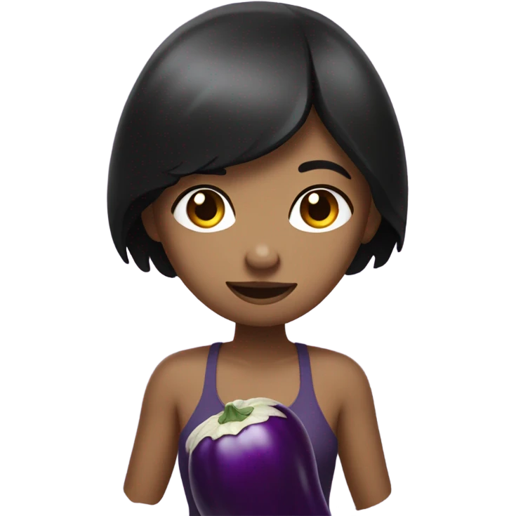 girl holding egg plant with black hair and white skin emoji