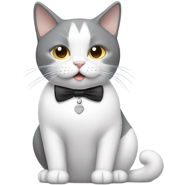 Gray with a little bit of white cat with tux on pooping  emoji