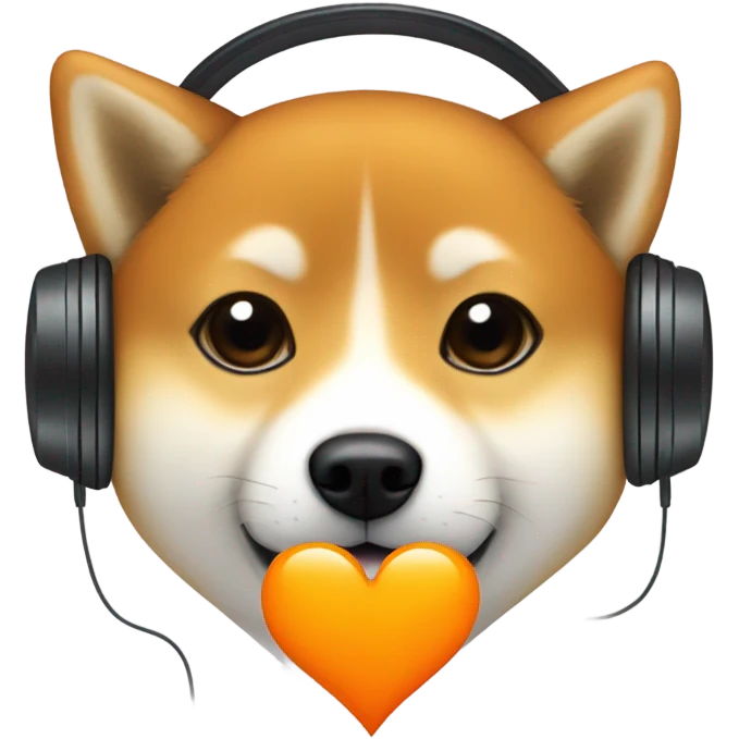 shiba inu in headphones and orange heart emoji