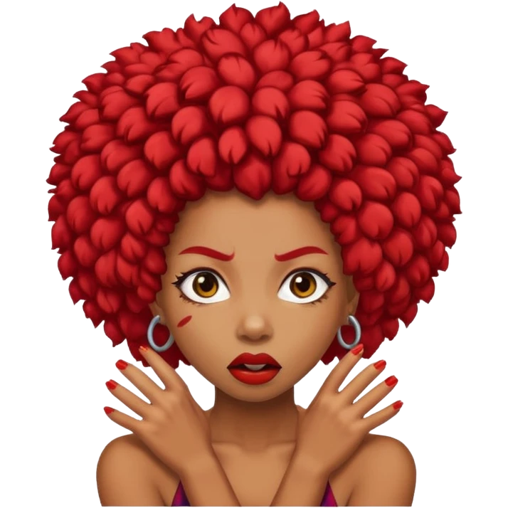brown skin girl with red afro strangling self emoji