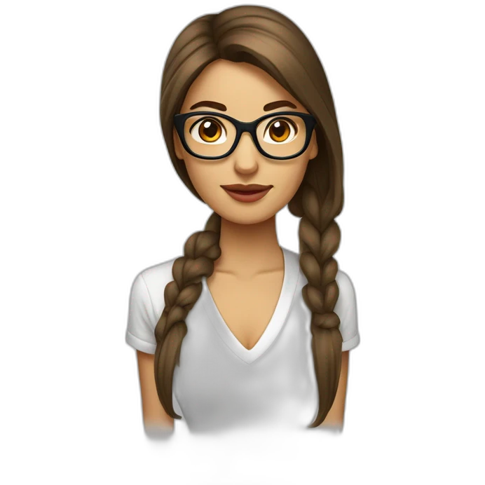 femme blanche brune avec un carré, des cheveux lisses et des lunettes emoji