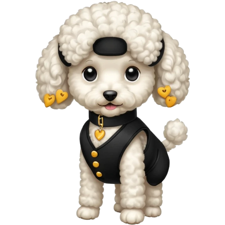 Caniche blanca con chaleco negro emoji