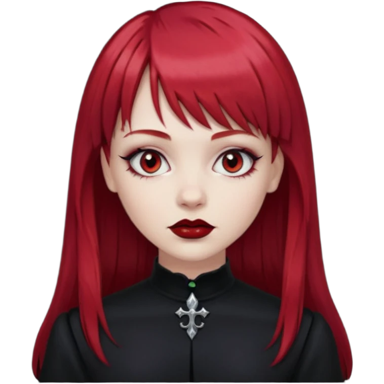 White girl with red hair, bangs and gothic  emoji