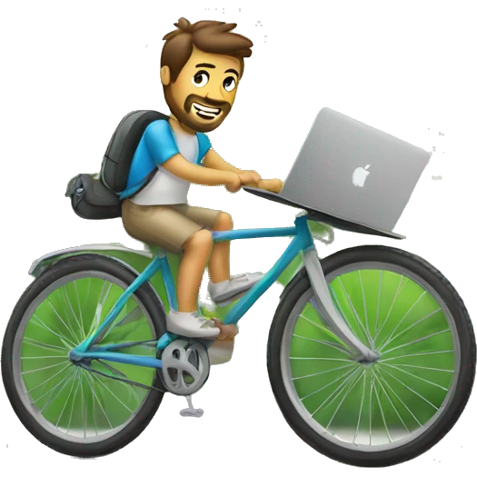 Hombre en bicicleta con macbook emoji