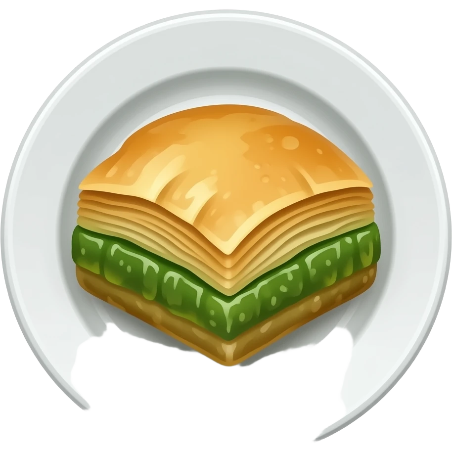 Beyaz sunum tabağın içerisinde Fıstıklı baklavanın emoji