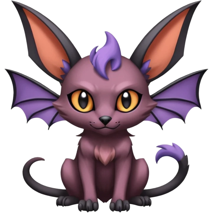 dark edgy dull pointy edgy Noivern-Noibat-Purloin-Torracat-Lykoi-Caracal-bat-cat-Fakemon-fusion-hybrid-creature with bat-wings on head as ears emoji