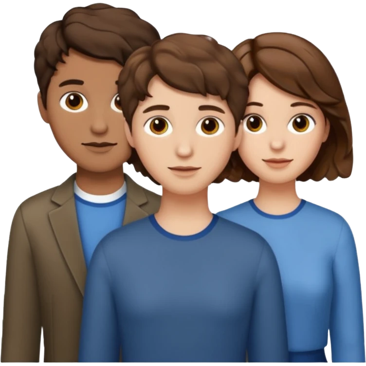 Throuple two women with short wavy brown hair, male with short brown hair emoji