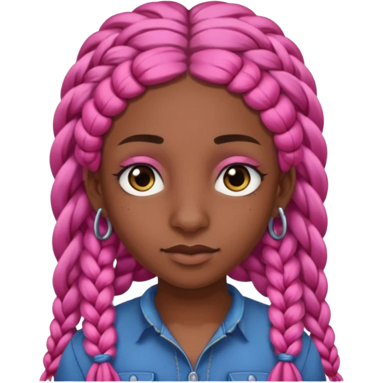 arikan, dark long hair whit pink 
braids. brown skin, smal round face and a big nose emoji