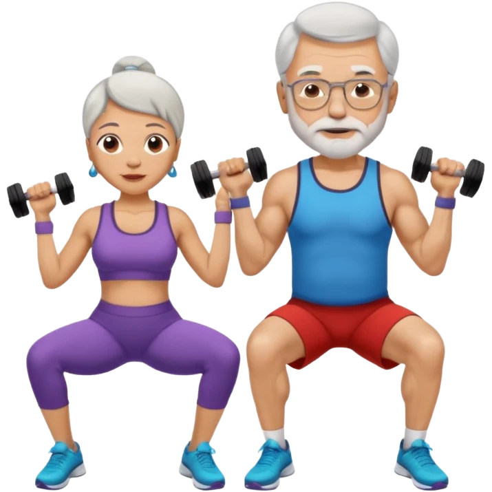 light skin grandma and grandpa work out at the gym emoji