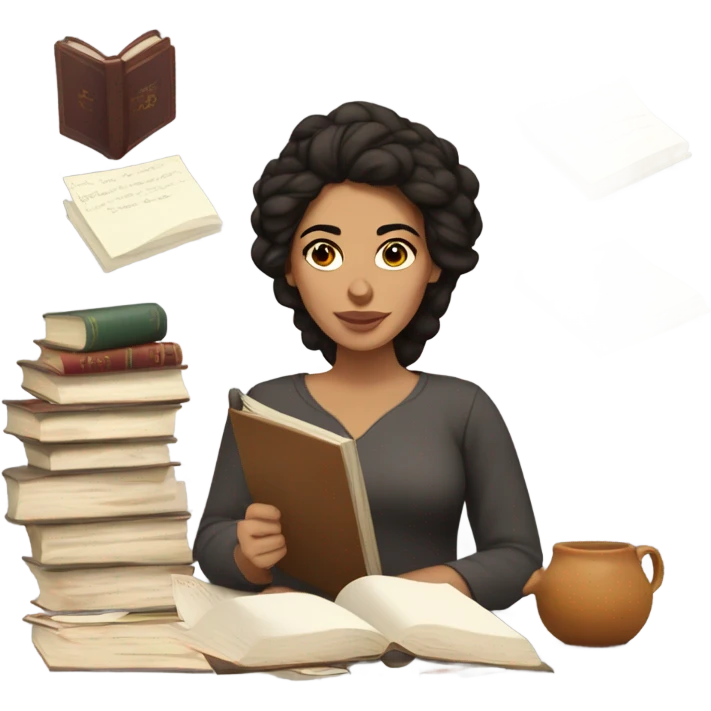 Dark brown hair Moroccan woman studying  emoji