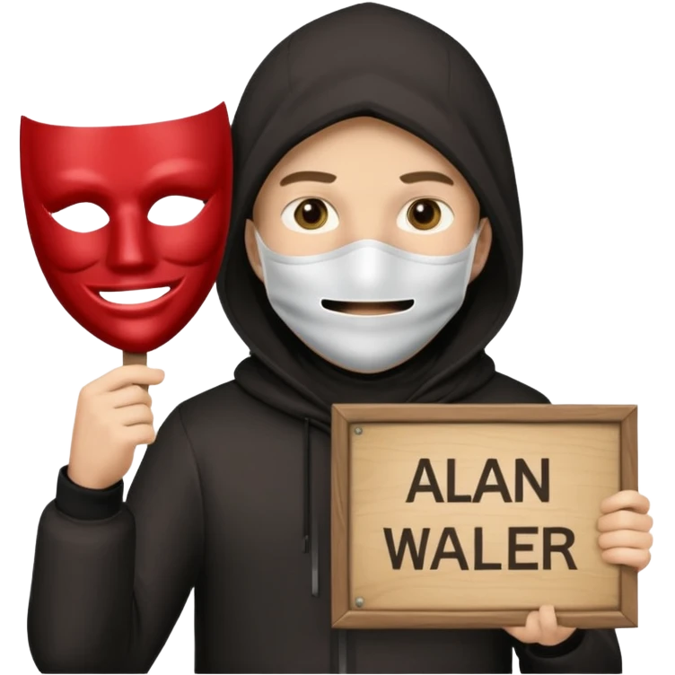 Alan Walker, with mask and special sign emoji