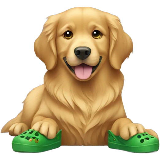 Golden retriever with green crocs emoji