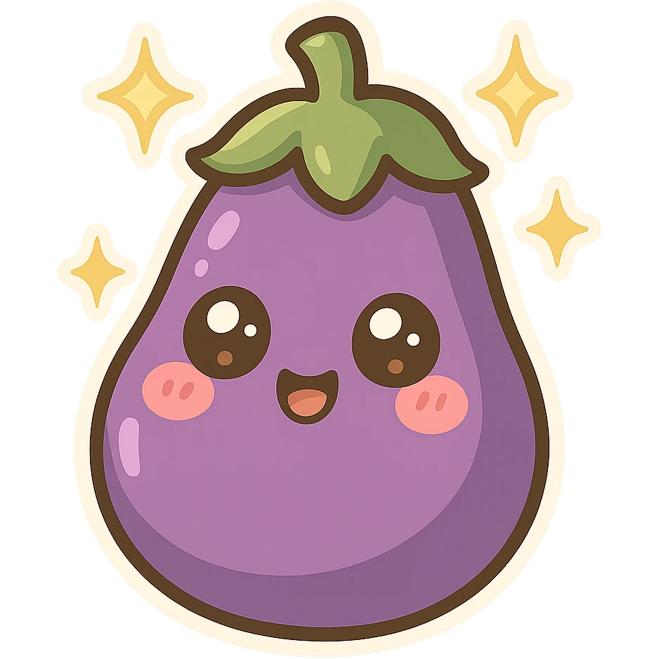 Sparkling Q-version sticker eggplant, cute and exaggerated emoji