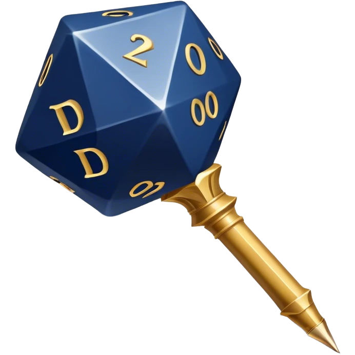 A golden quill crossing with a d20 that has no symbols on the d20
Color: Gold and deep navy blue emoji
