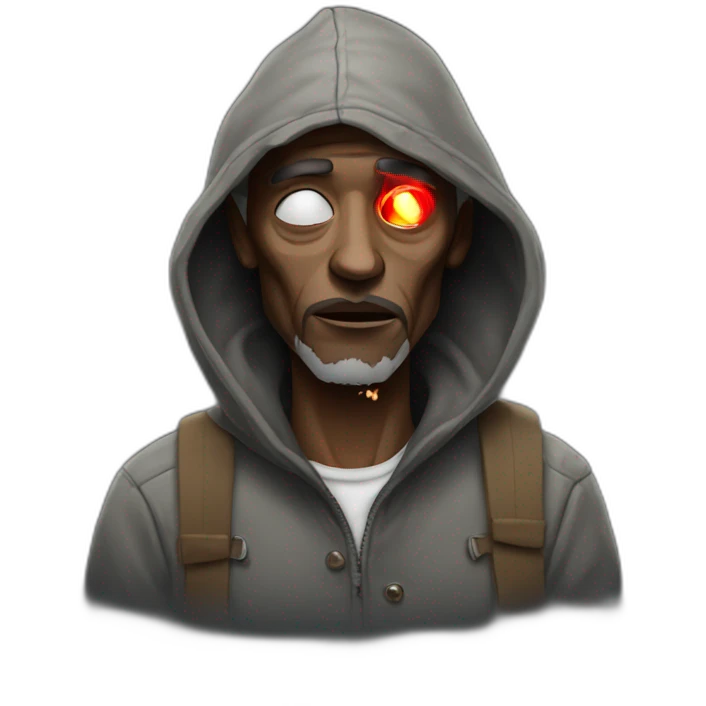 Homeless man with red eye whites smoking emoji