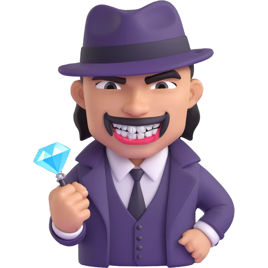 gangster character with teeth covered in diamonds, tough expression, urban style emoji
