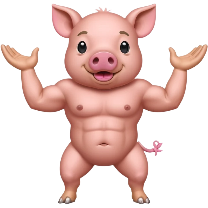 pig with 6 pack on two legs flexing emoji