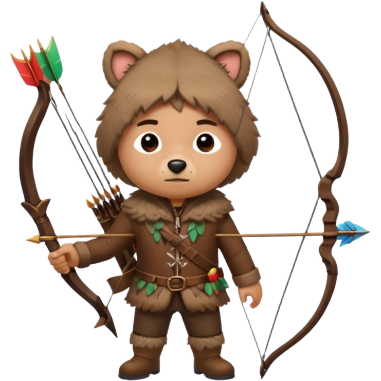 The classic hunter image with a bow and arrow on his back, dressed in brown with some animal made decorations emoji