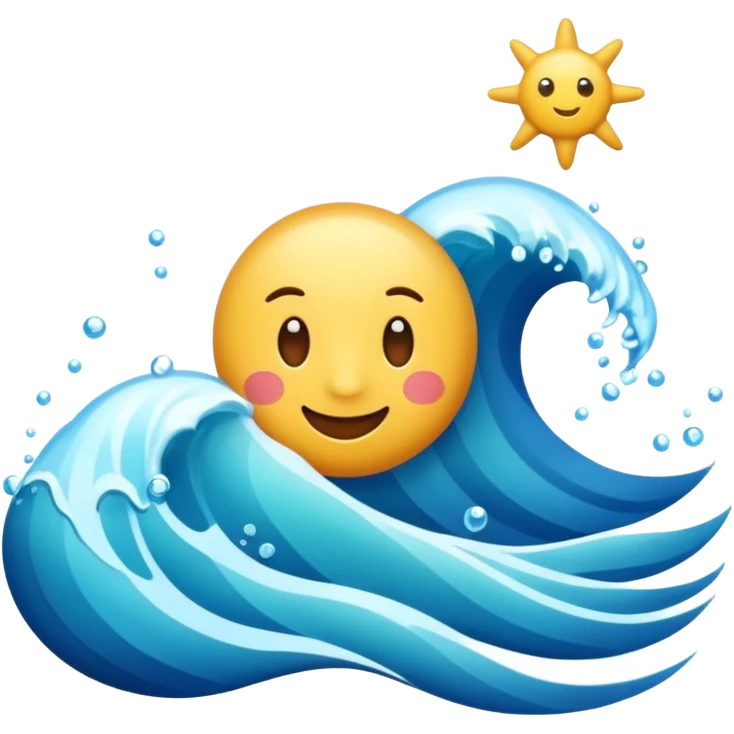 emoji of the sea, calm blue waves, sparkling water, isolated on white background, soft shadows, high detail, playful and cute. emoji